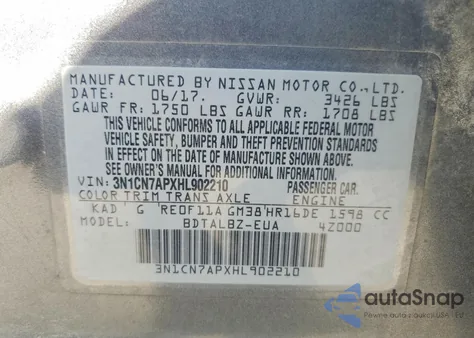 2017 Nissan Versa S z USA, uszkodzony, nr VIN 3N1CN7APXHL902210